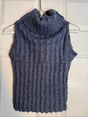 Sleeveless Turtleneck Ribbed sweater - Blue